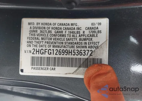 2009 Honda Civic Lx from USA, damaged, VIN 2HGFG12699H536372